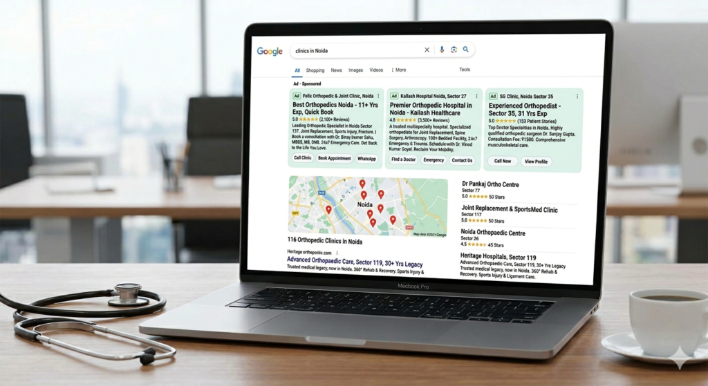 laptop showing google ads search results