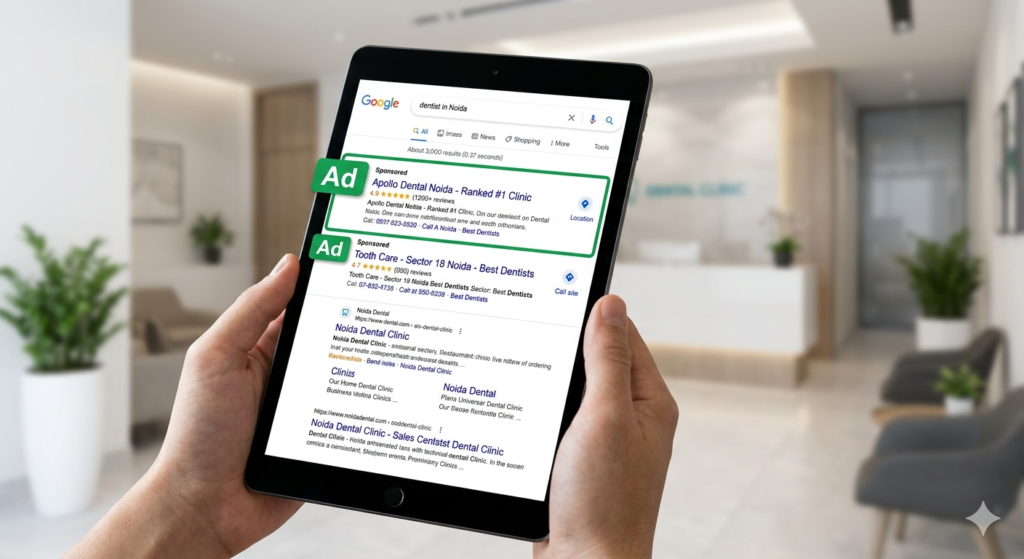 Google Ads results for clinics in Noida search